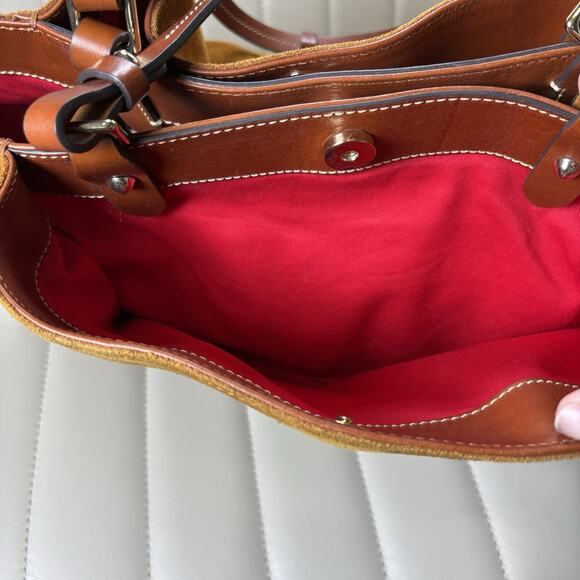 Dooney & Bourke Large Flynn Bag Honey Suede Gently Used Rare Retired Tote Bucket - Picture 6 of 14